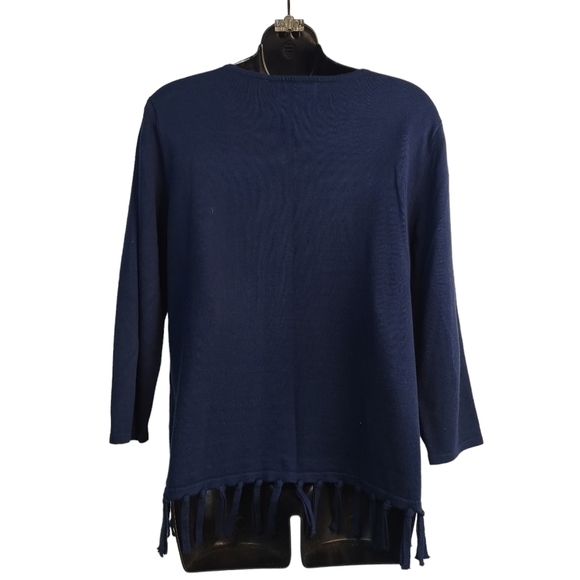 Alfred Dunner Women's Petite Embroidered Fringe Sweater Navy Size PL - Picture 4 of 11
